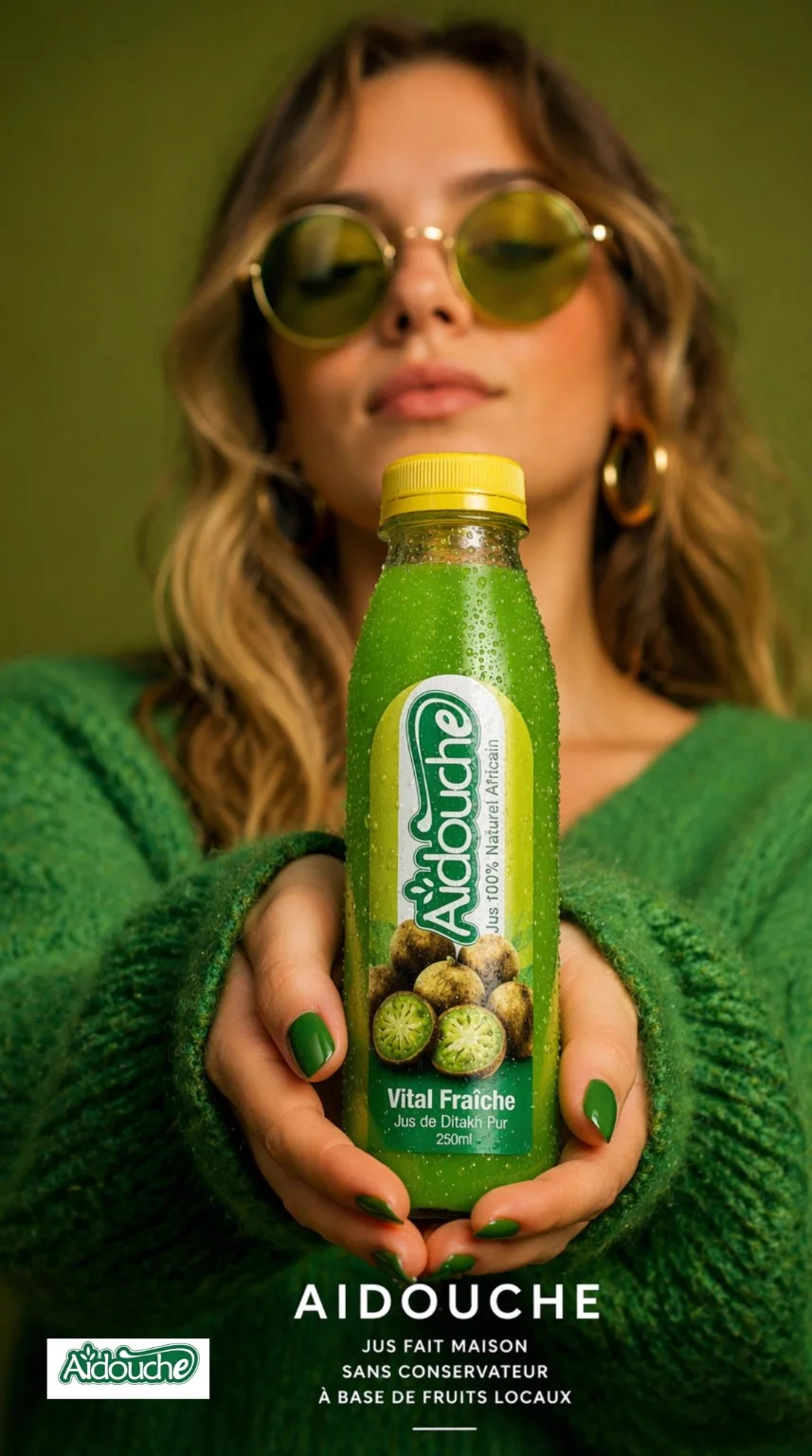Jus AÏDOUCHE Vital Fraîche tenu entre les mains