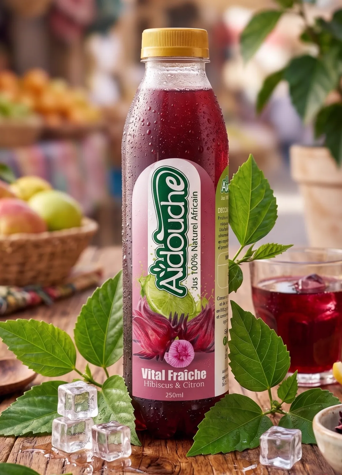 Bouteille AÏDOUCHE de bissap, hibiscus et citron