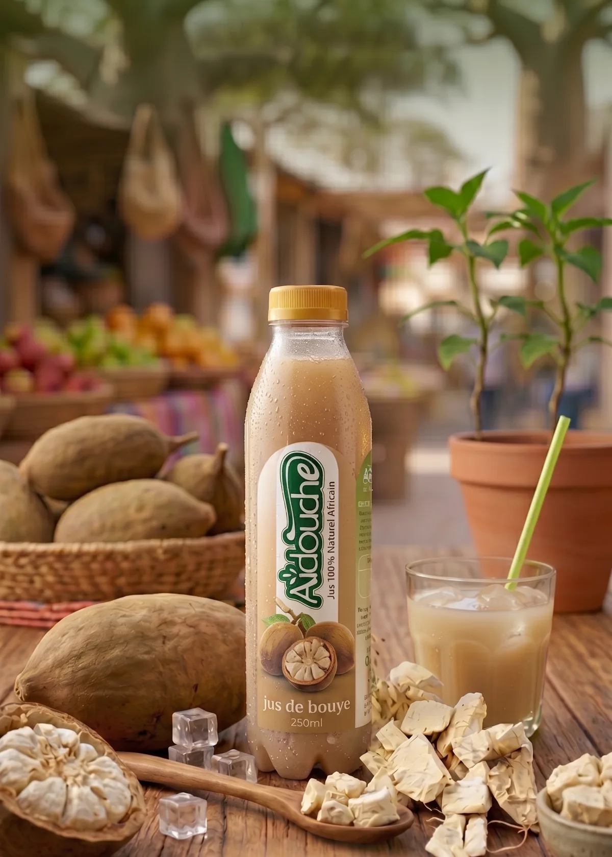 Bouteille AÏDOUCHE de jus de bouye, fruits du baobab et marché