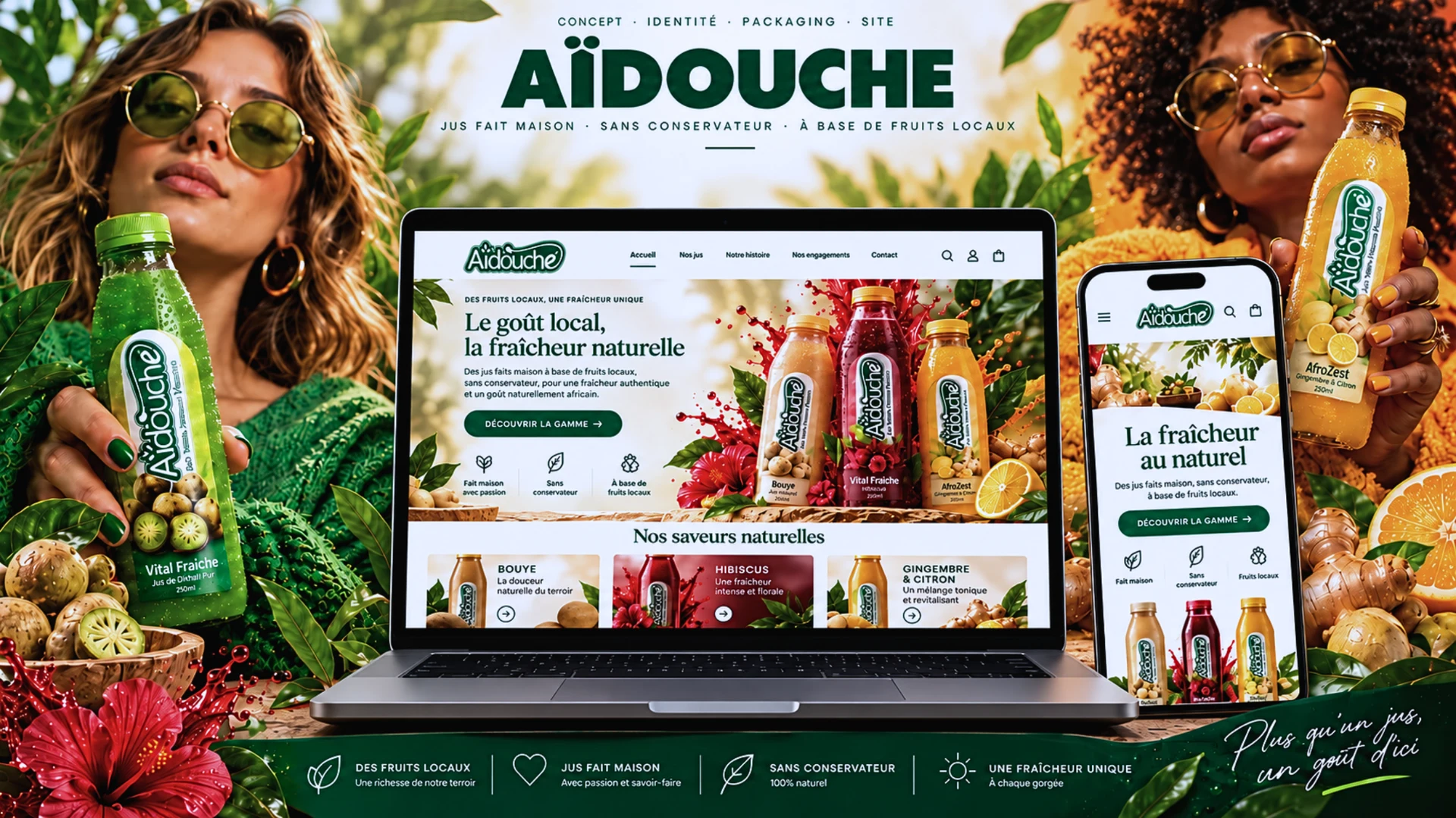 AÏDOUCHE : identité et packaging de boissons naturelles