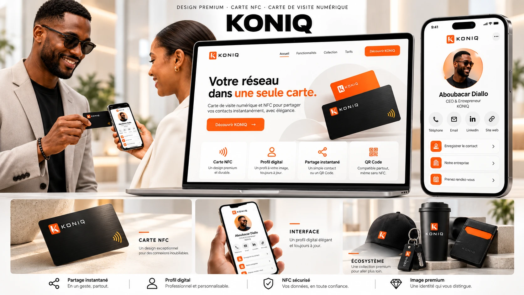 KONIQ : cartes de visite NFC, site et profil digital