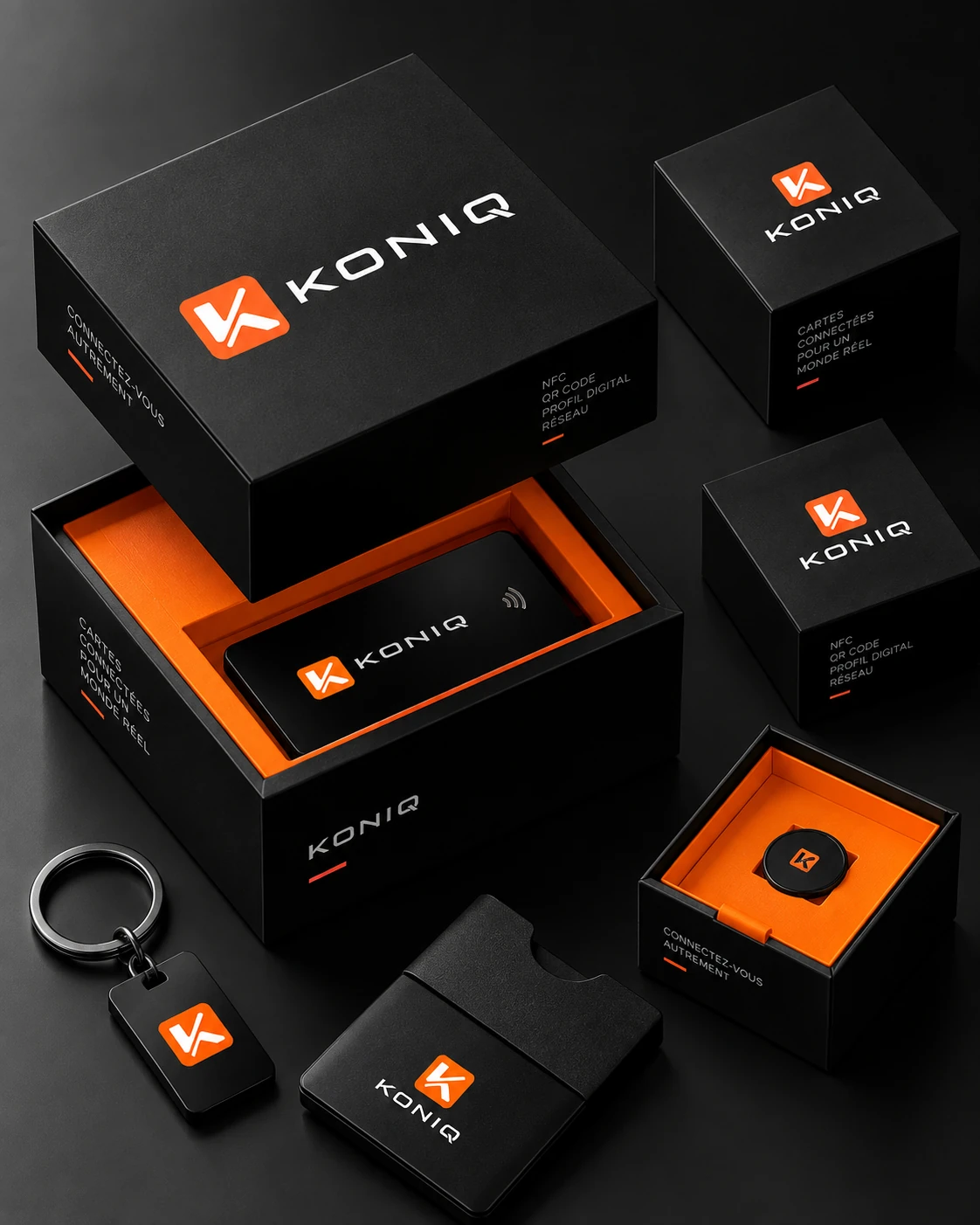 Système d'identité KONIQ décliné sur plusieurs supports