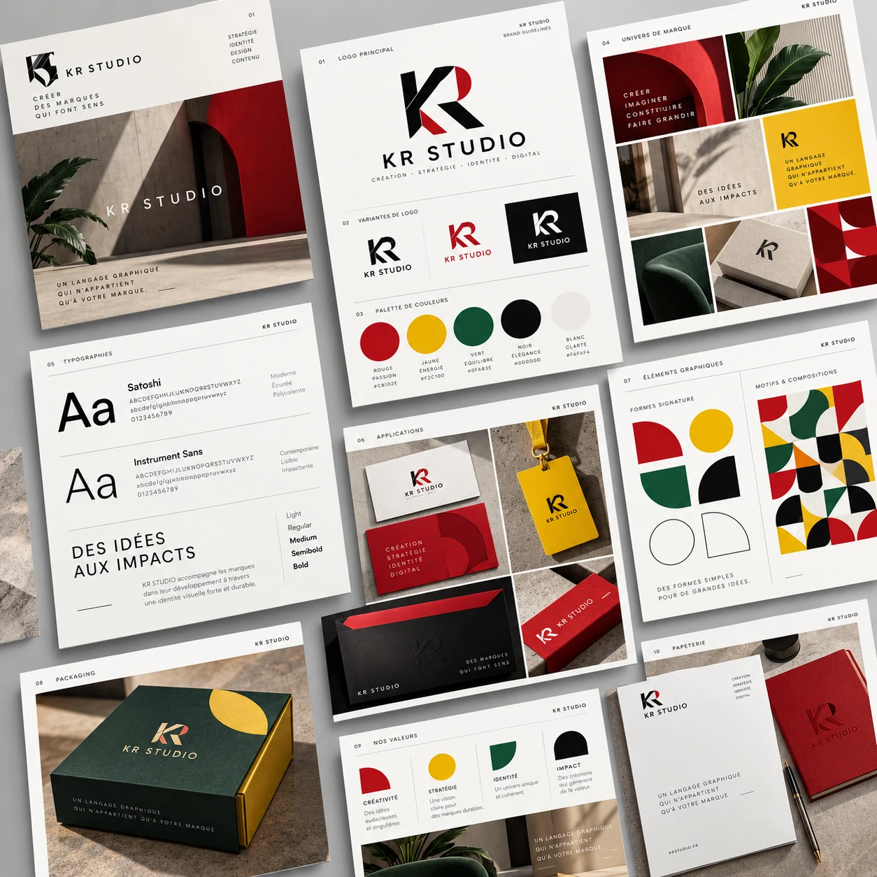 Charte graphique KR Studio : formes, couleurs et typographies