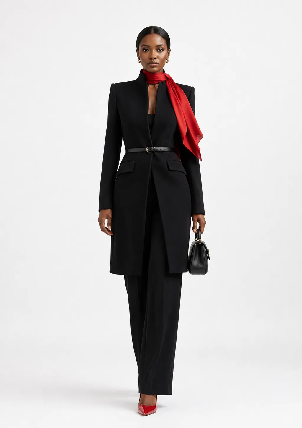 Tailoring noir et foulard rouge, DIOPARDY